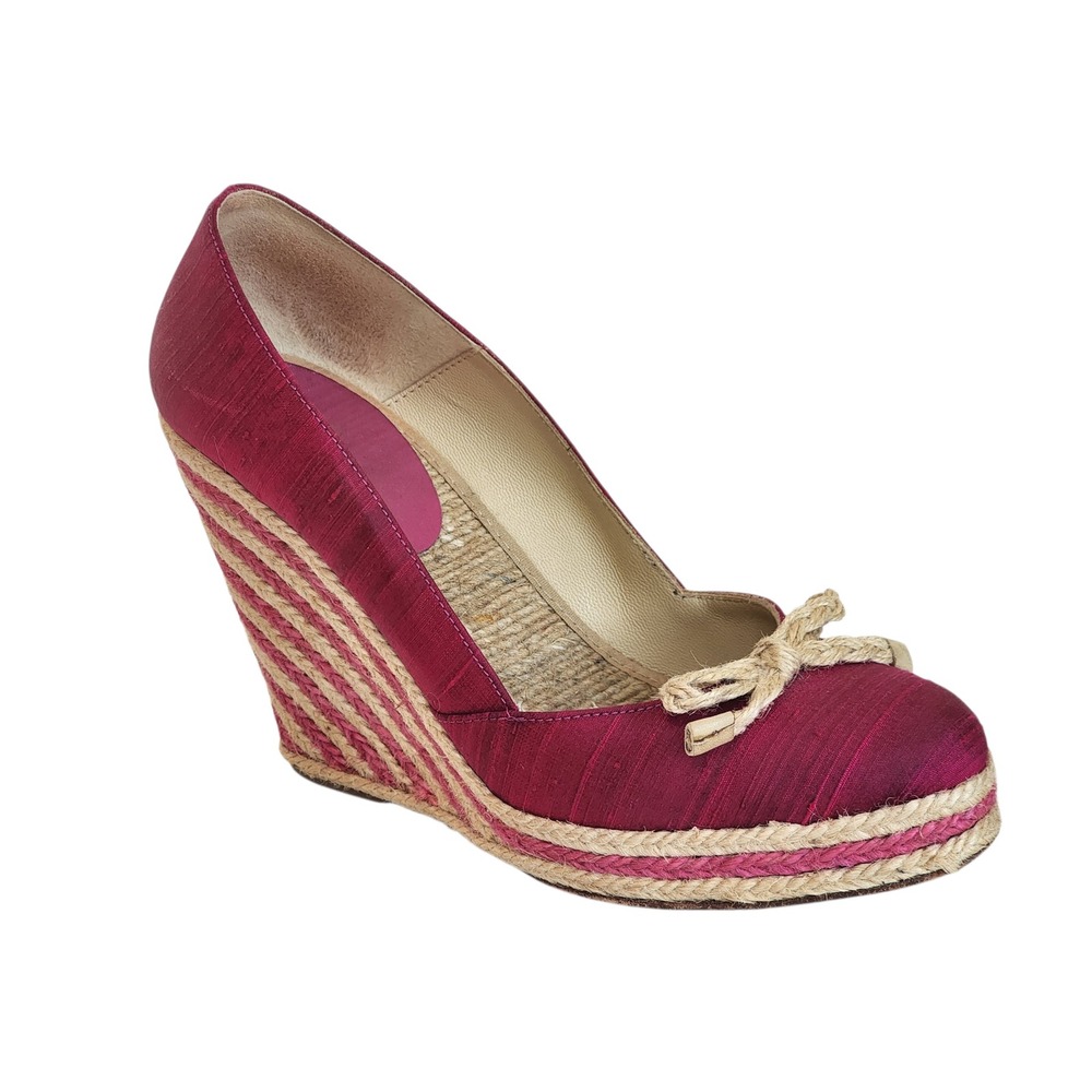 Kate Spade New York Pink Silk Espadrille Wedge Pumps Rope Bow Heels Womens 7 - Picture 3 of 9